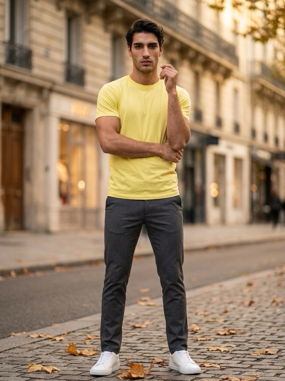 Uniqlo Men's Crew Neck T-Shirt - Light Yellow